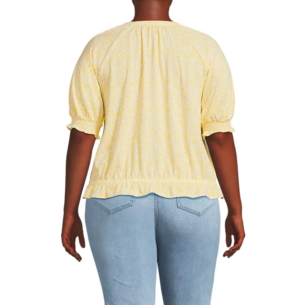 Women's Elbow Sleeve Lightweight Jersey Gathered Adjustable Hem Blouse