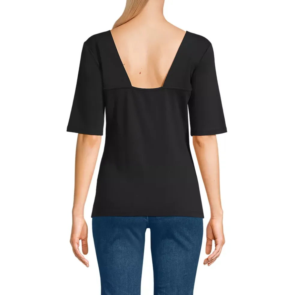 Women's Elbow Sleeve Polished Essentials High Neck Low Back Top