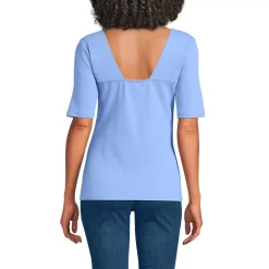 Women's Elbow Sleeve Polished Essentials High Neck Low Back Top