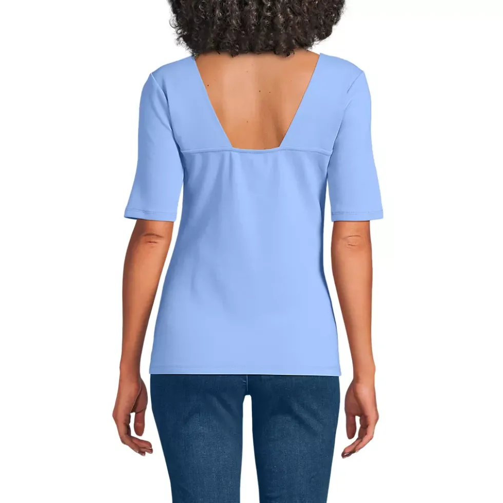Women's Elbow Sleeve Polished Essentials High Neck Low Back Top
