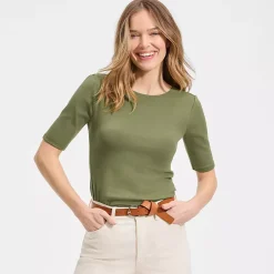 Women's Elbow Sleeve Polished Essentials High Neck Low Back Top