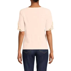 Women's Elbow Sleeve Slub Lace Trim T-Shirt