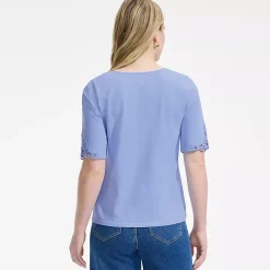 Women's Elbow Sleeve Slub Lace Trim T-Shirt