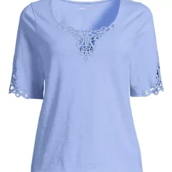 Women's Elbow Sleeve Slub Lace Trim T-Shirt