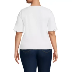 Women's Elbow Sleeve Slub Lace Trim T-Shirt