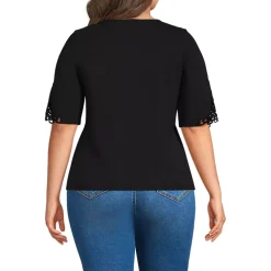 Women's Elbow Sleeve Slub Lace Trim T-Shirt