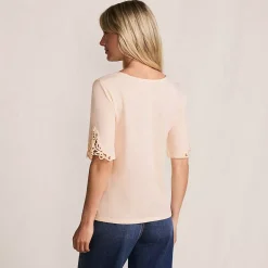 Women's Elbow Sleeve Slub Lace Trim T-Shirt