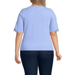 Women's Elbow Sleeve Slub Lace Trim T-Shirt
