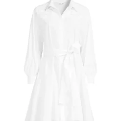 Women's Embroidered Poplin Button Front Dress with Godets