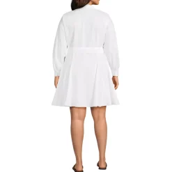 Women's Embroidered Poplin Button Front Dress with Godets