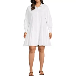 Women's Embroidered Poplin Button Front Dress with Godets