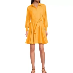 Women's Embroidered Poplin Button Front Dress with Godets
