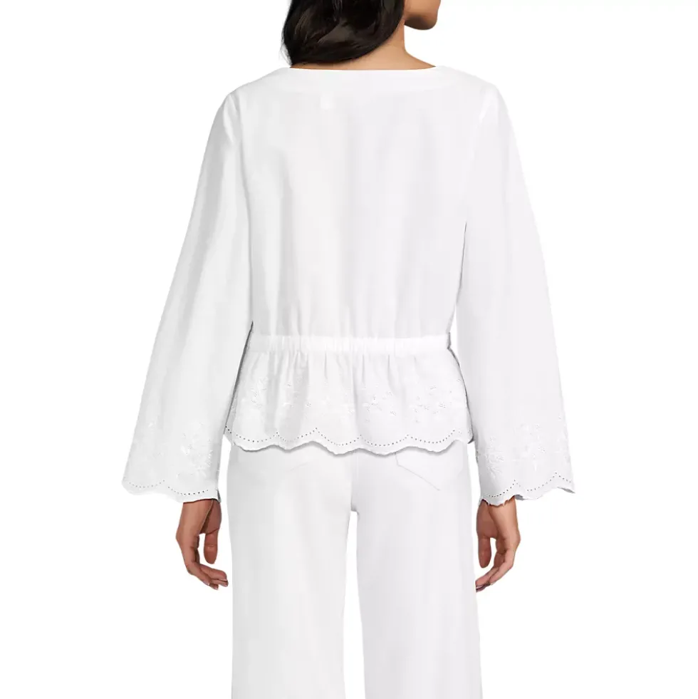Women's Embroidered Poplin Long Sleeve Blouse