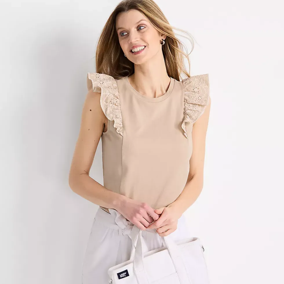 Women's Embroidered Ruffle Tank Top