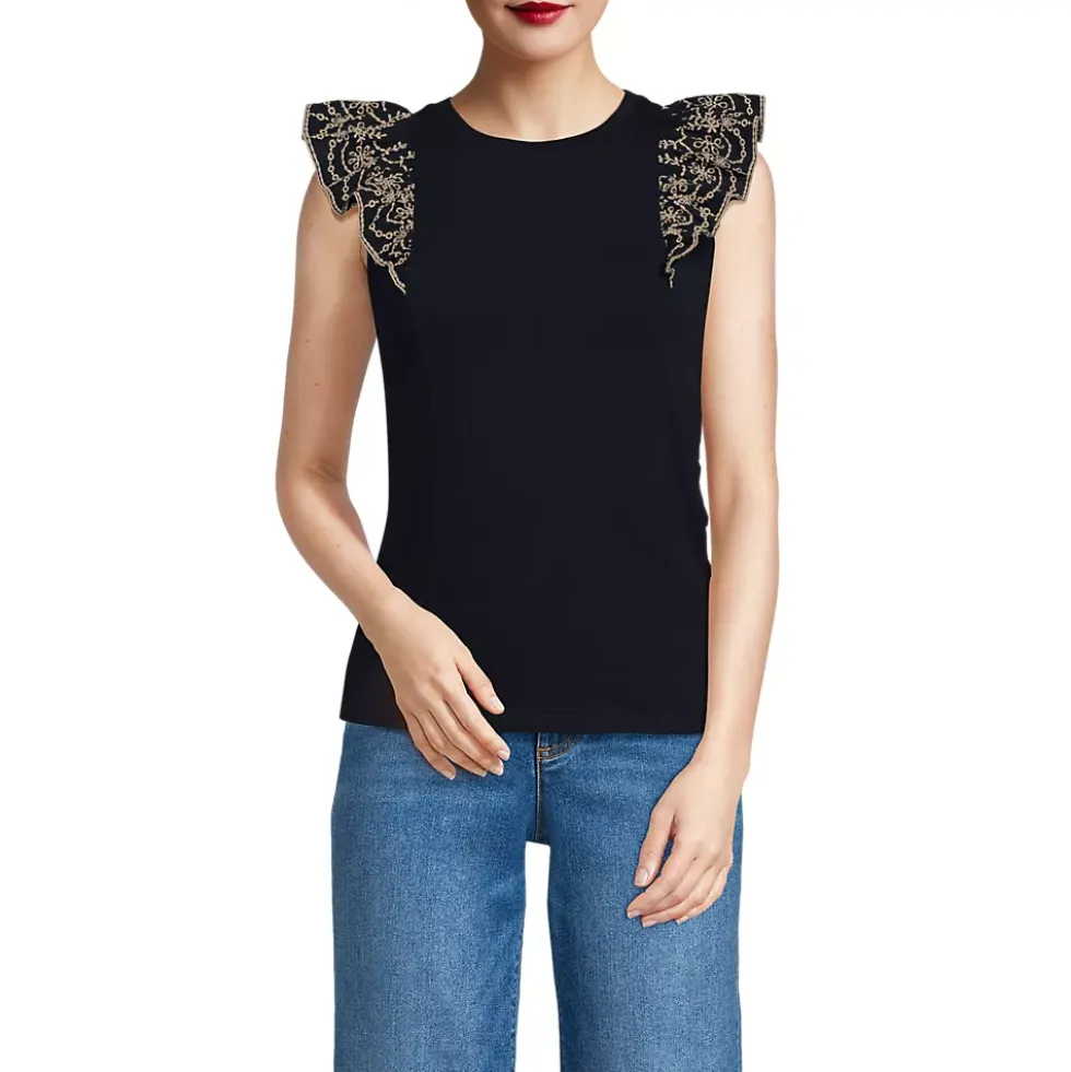 Women's Embroidered Ruffle Tank Top