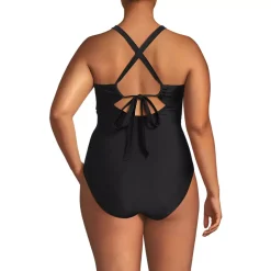 Women's Essential Tie Back Ruched One Piece Swimsuit