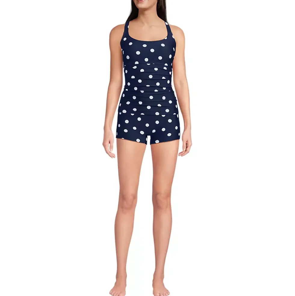 Women's Essential Tie Back Ruched Tankini and Shorts Two Piece Set