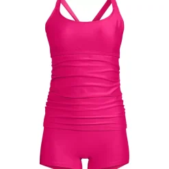 Women's Essential Tie Back Ruched Tankini and Shorts Two Piece Set