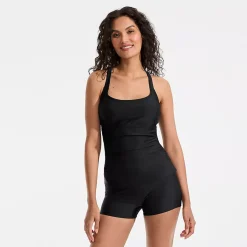 Women's Essential Tie Back Ruched Tankini and Shorts Two Piece Set