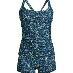 Women's Essential Tie Back Ruched Tankini and Shorts Two Piece Set