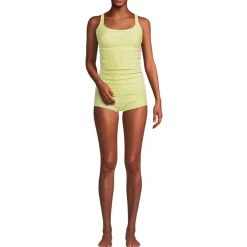 Women's Essential Tie Back Ruched Tankini and Shorts Two Piece Set