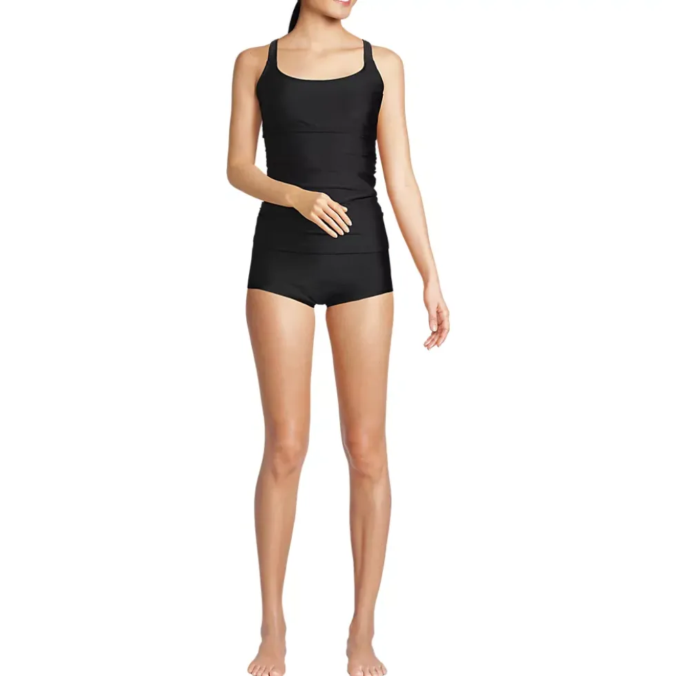 Women's Essential Tie Back Ruched Tankini and Shorts Two Piece Set