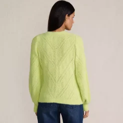 Women's Eyelash Fuzzy Pointelle Puff Sleeve Sweater