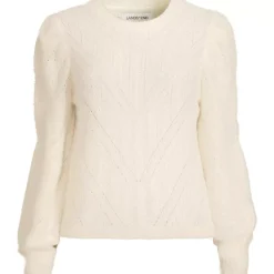 Women's Eyelash Fuzzy Pointelle Puff Sleeve Sweater