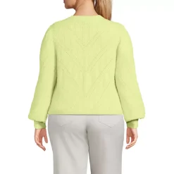 Women's Eyelash Fuzzy Pointelle Puff Sleeve Sweater
