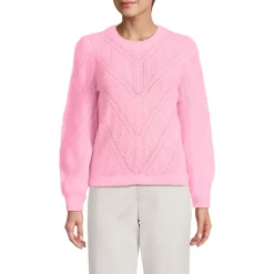 Women's Eyelash Fuzzy Pointelle Puff Sleeve Sweater