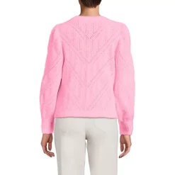 Women's Eyelash Fuzzy Pointelle Puff Sleeve Sweater