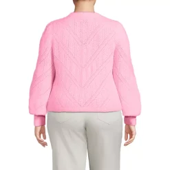 Women's Eyelash Fuzzy Pointelle Puff Sleeve Sweater