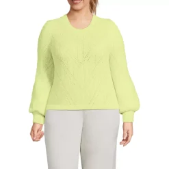 Women's Eyelash Fuzzy Pointelle Puff Sleeve Sweater