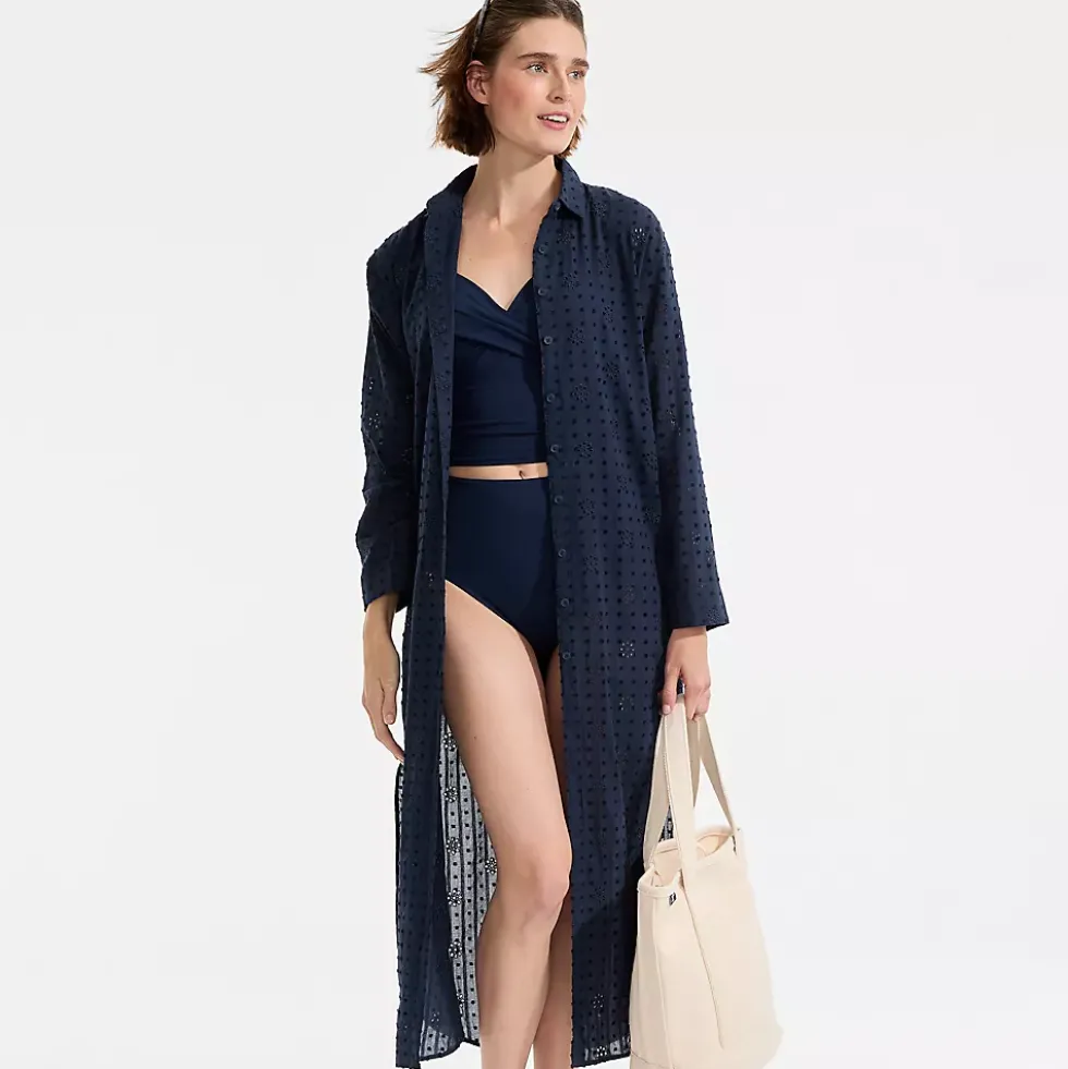 Women's Eyelet Button Down Maxi Cover-up Dress