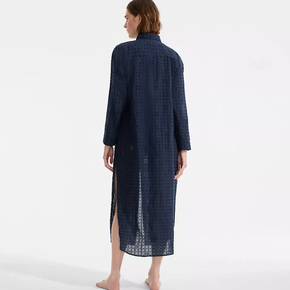 Women's Eyelet Button Down Maxi Cover-up Dress