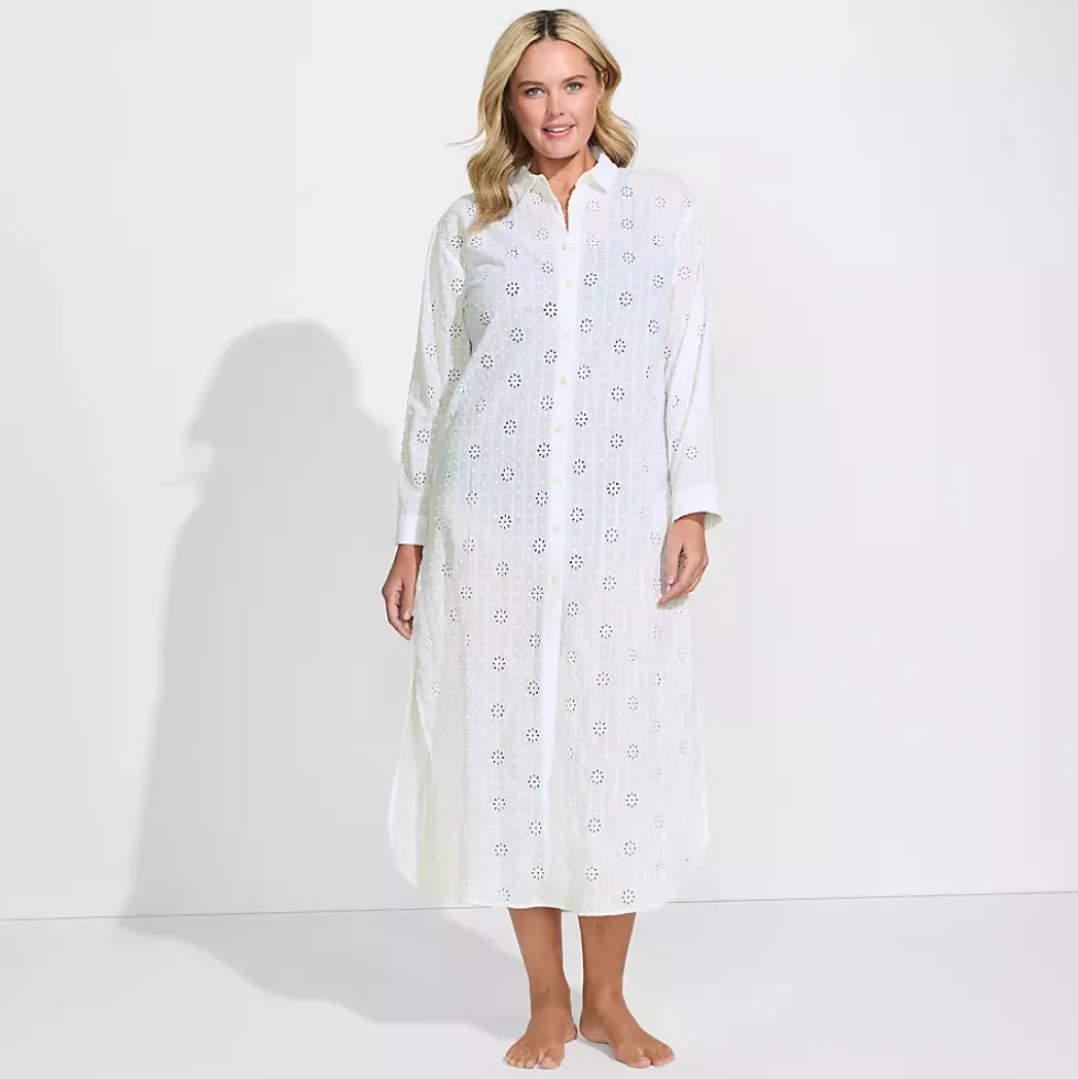 Women's Eyelet Button Down Maxi Cover-up Dress