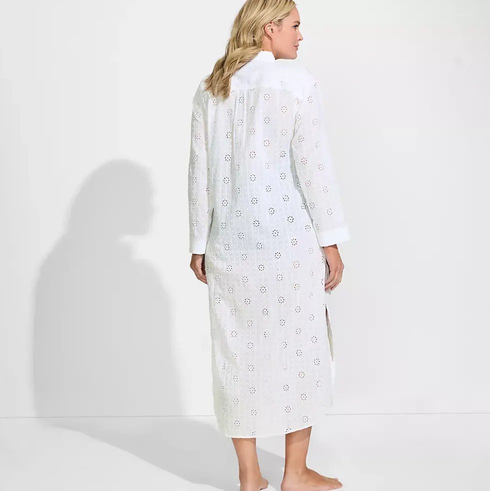 Women's Eyelet Button Down Maxi Cover-up Dress