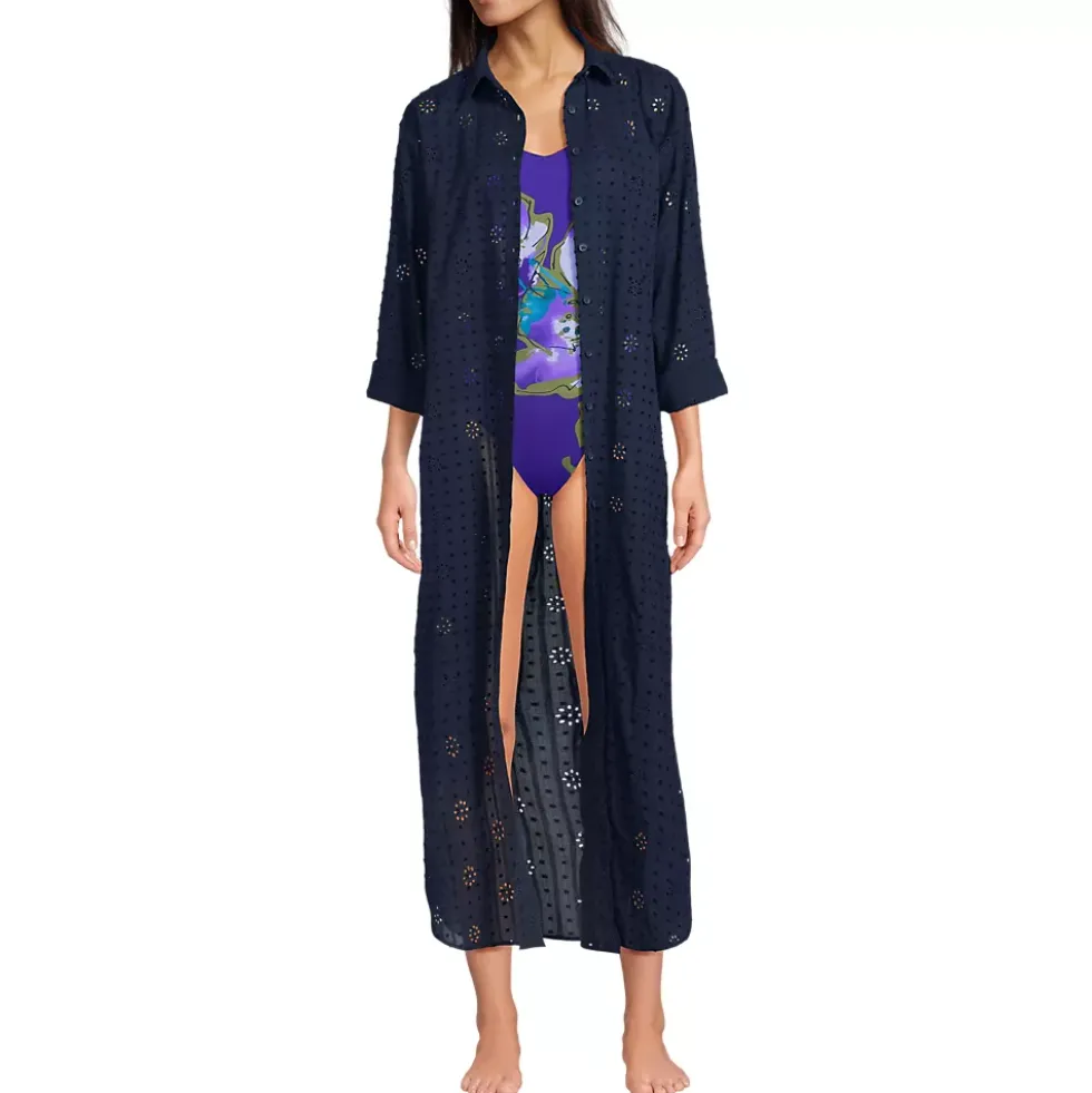 Women's Eyelet Button Down Maxi Cover-up Dress