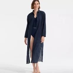 Women's Eyelet Button Down Maxi Cover-up Dress