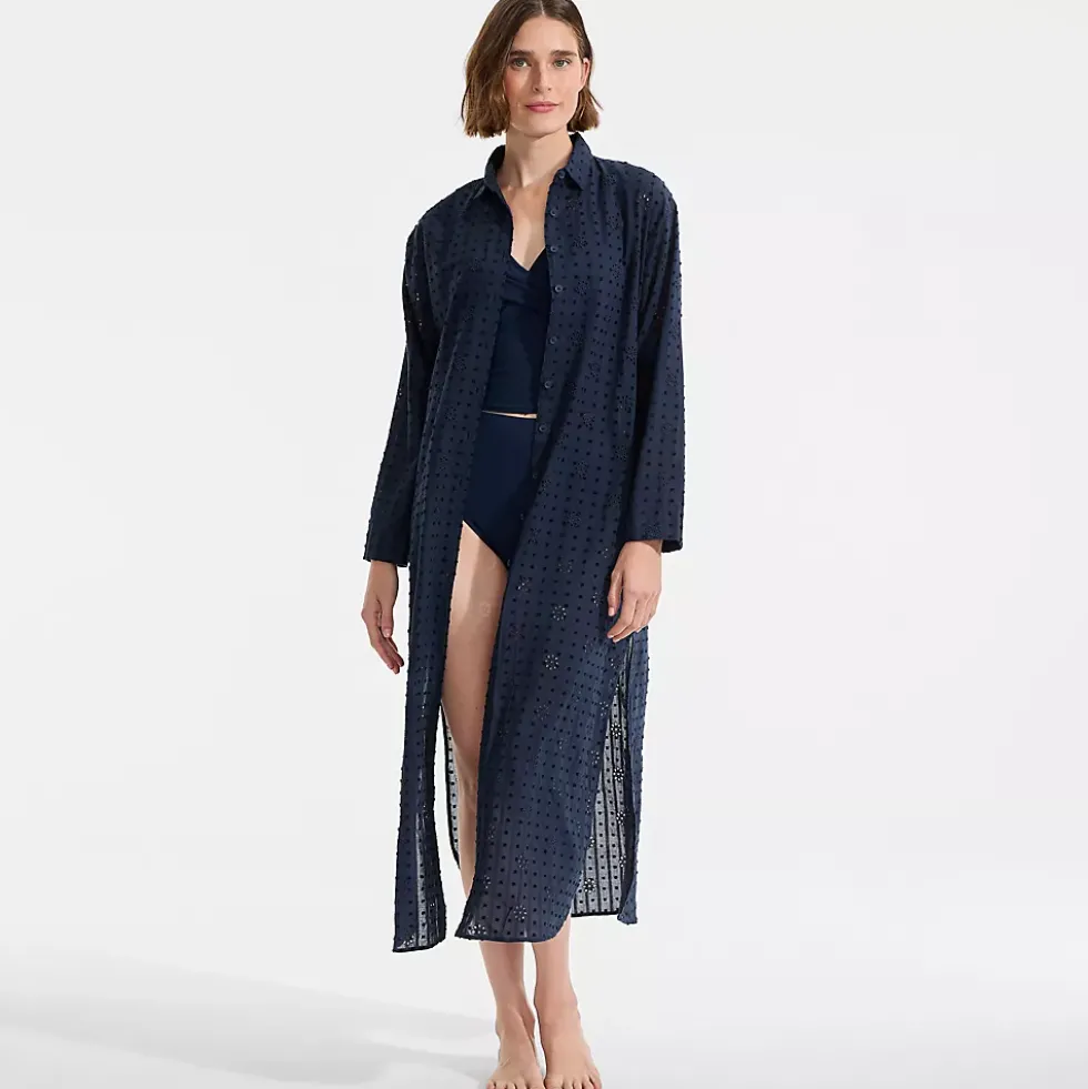 Women's Eyelet Button Down Maxi Cover-up Dress