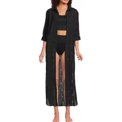 Women's Eyelet Button Down Maxi Cover-up Dress