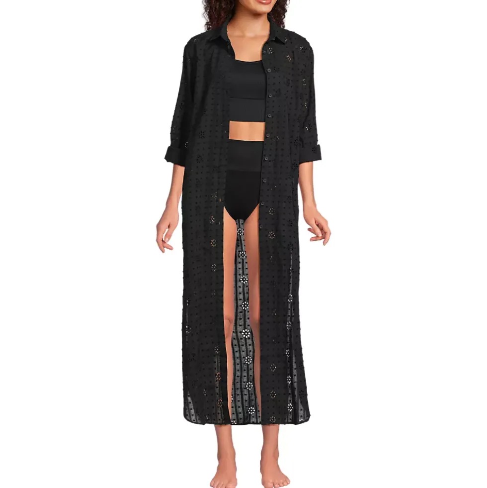 Women's Eyelet Button Down Maxi Cover-up Dress