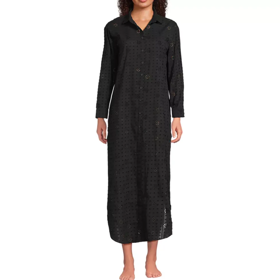 Women's Eyelet Button Down Maxi Cover-up Dress