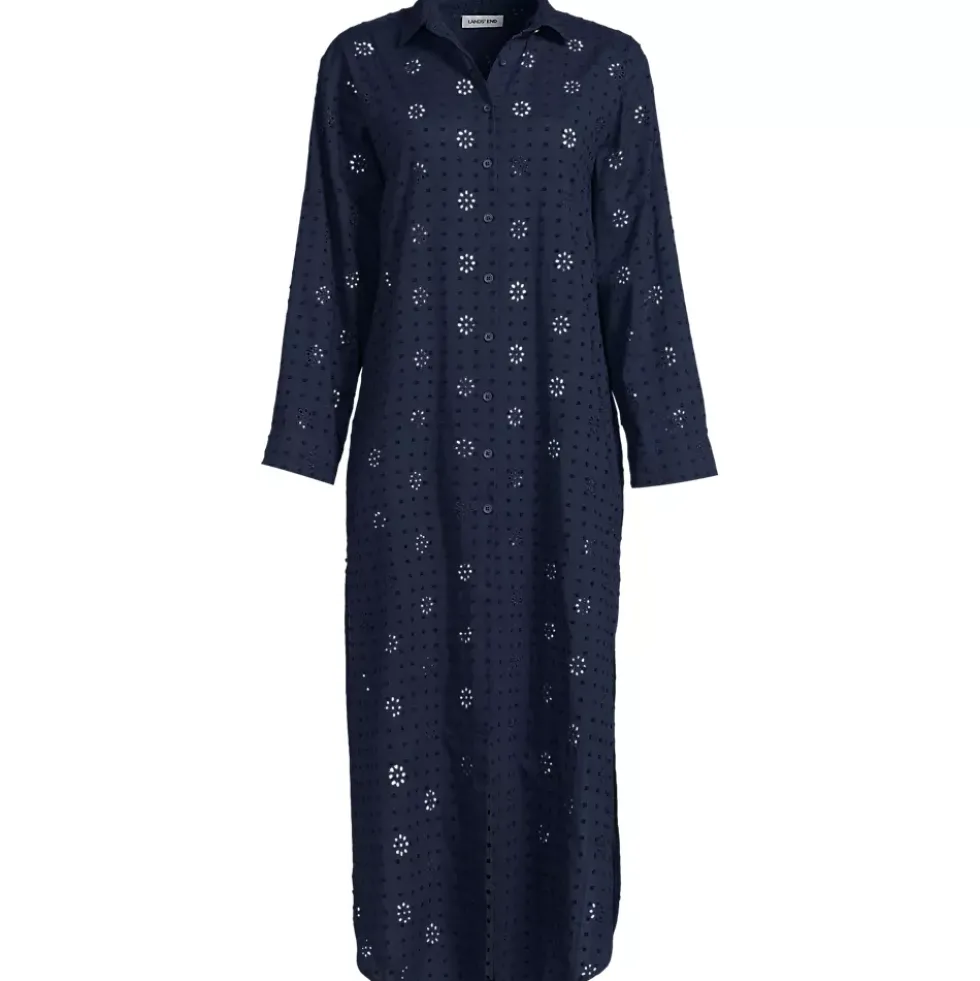 Women's Eyelet Button Down Maxi Cover-up Dress