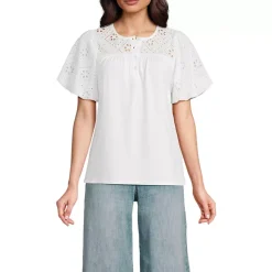 Women's Eyelet Crew Puff Sleeve Top