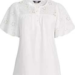 Women's Eyelet Crew Puff Sleeve Top