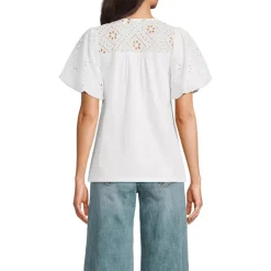 Women's Eyelet Crew Puff Sleeve Top