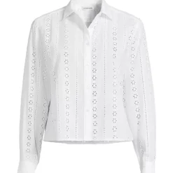 Women's Eyelet Cropped Button Front Shirt