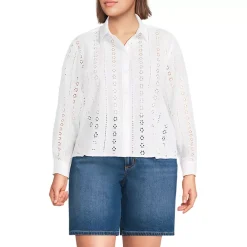 Women's Eyelet Cropped Button Front Shirt