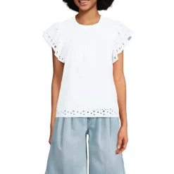 Women's Eyelet Ruffle Sleeve Popover Top